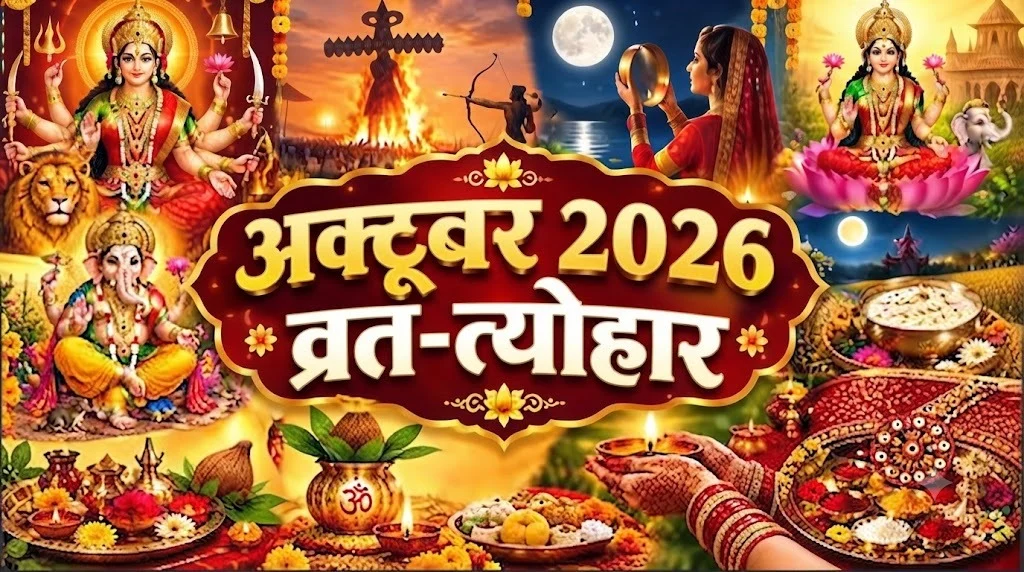अक्टूबर 2026 में कौन-कौन से व्रत और त्योहार पड़ेंगे? नवरात्रि, दुर्गा अष्टमी, दशहरा, शरद पूर्णिमा और करवा चौथ की तारीख समेत पूरी लिस्ट यहां देखें।