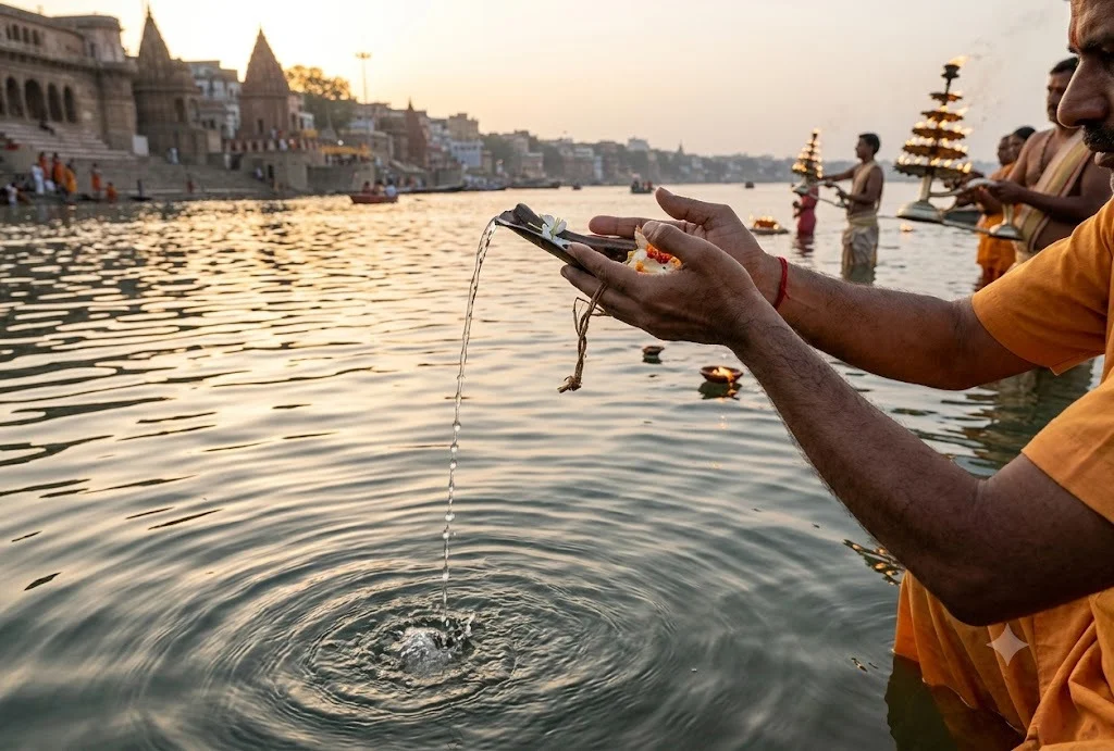 पितृ पक्ष 2026 और सर्वपितृ अमावस्या पर श्राद्ध और तर्पण करते श्रद्धालु
