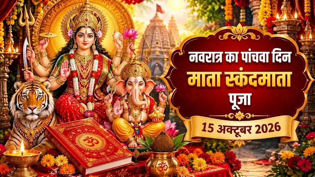 नवरात्रि के पांचवें दिन सिंह पर विराजमान मां स्कंदमाता की पूजा और आराधना।